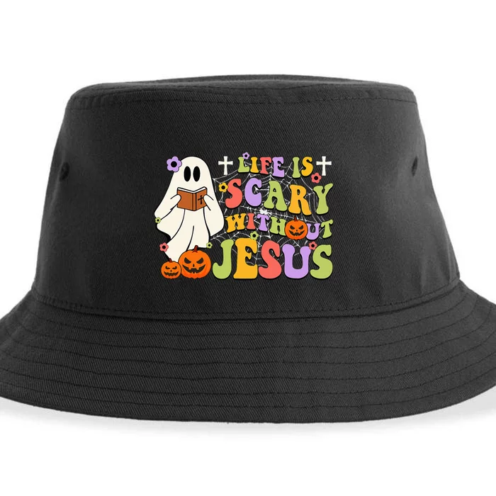 Groovy Halloween Life Is Scary Without Jesus Christian Lover Sustainable Bucket Hat