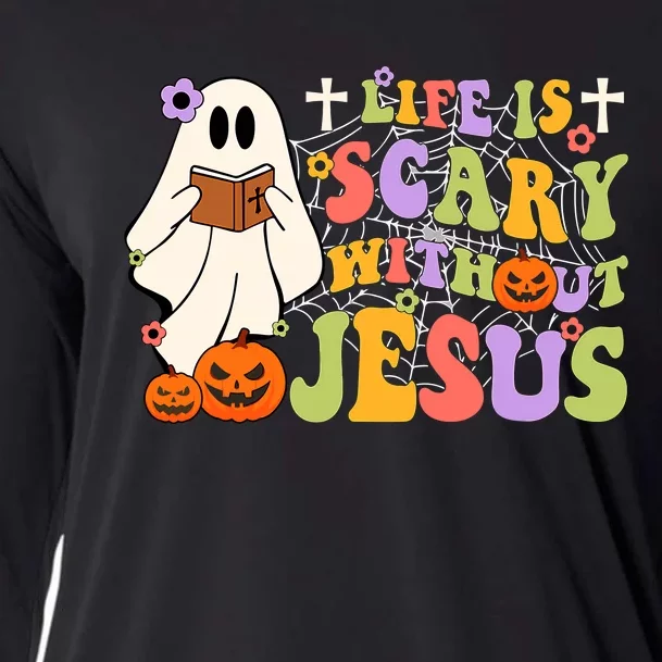 Groovy Halloween Life Is Scary Without Jesus Christian Lover Cooling Performance Long Sleeve Crew