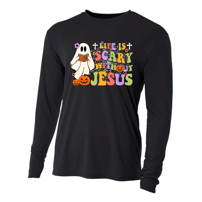 Groovy Halloween Life Is Scary Without Jesus Christian Lover Cooling Performance Long Sleeve Crew