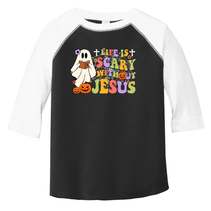 Groovy Halloween Life Is Scary Without Jesus Christian Lover Toddler Fine Jersey T-Shirt