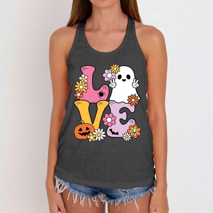 Groovy Halloween Love Costume Ghost Pumpkin Women's Knotted Racerback Tank