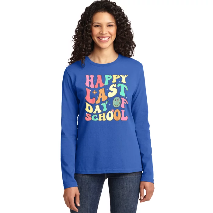 Groovy Happy Last Day Of School Teacher Student Graduation Ladies Long Sleeve Shirt