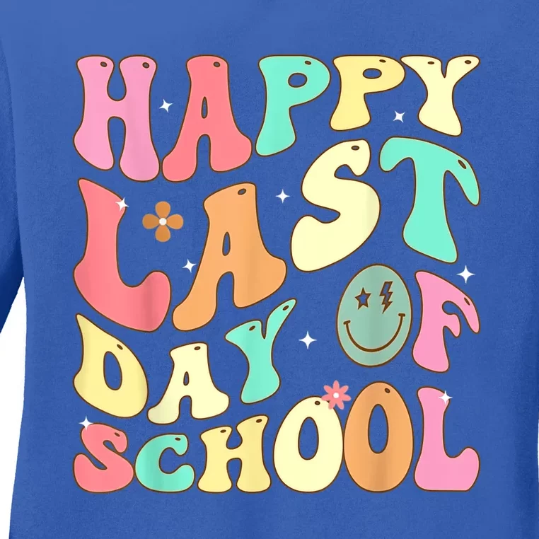 Groovy Happy Last Day Of School Teacher Student Graduation Ladies Long Sleeve Shirt