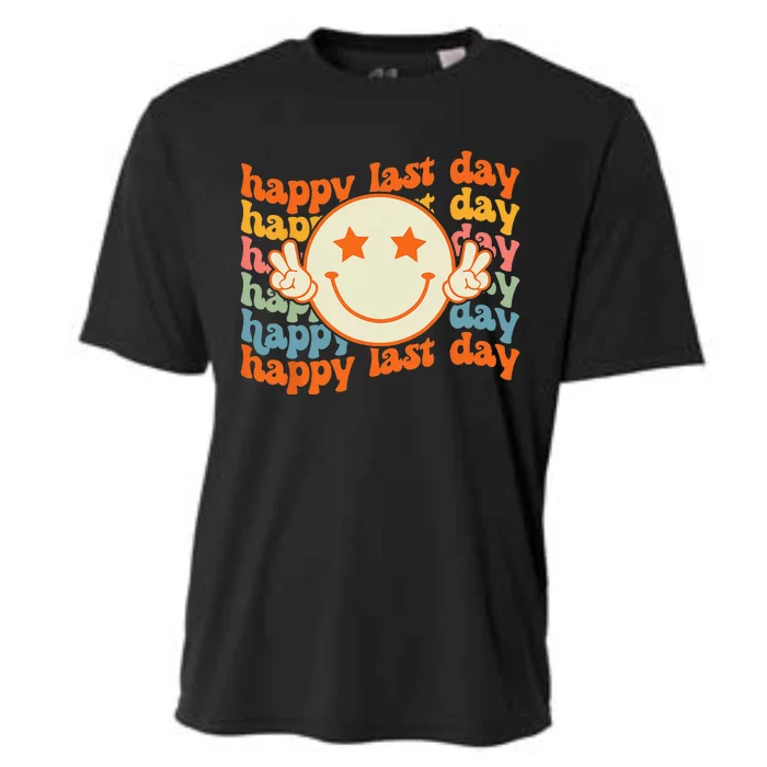 Groovy Happy Last Day of School Smile Face Student Teacher Cooling Performance Crew T-Shirt