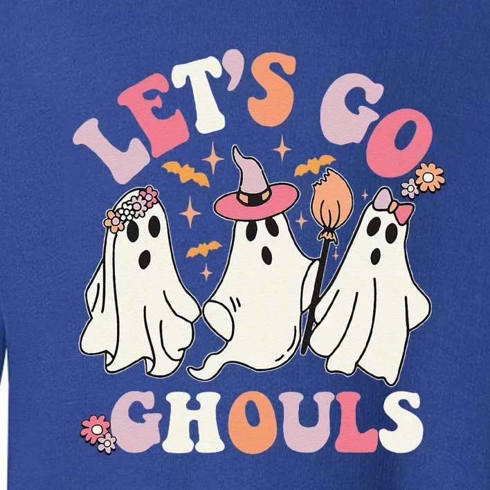 Groovy Halloween Lets Go Ghouls Retro Floral Ghost Costume Toddler Sweatshirt