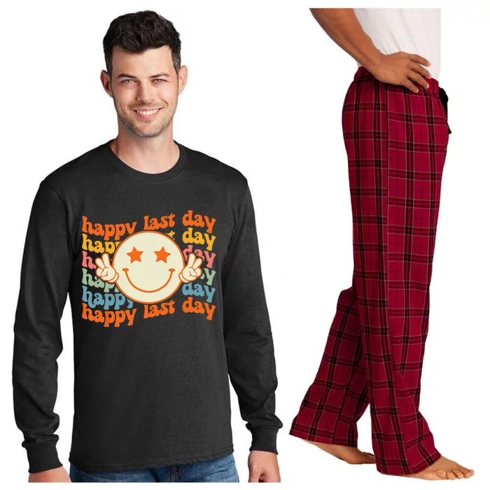 Groovy Happy Last Day of School Smile Face Student Teacher Long Sleeve Pajama Set