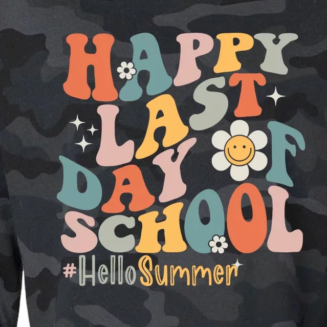 Groovy Happy Last Day Of School Teacher Student Hello Summer Cropped Pullover Crew