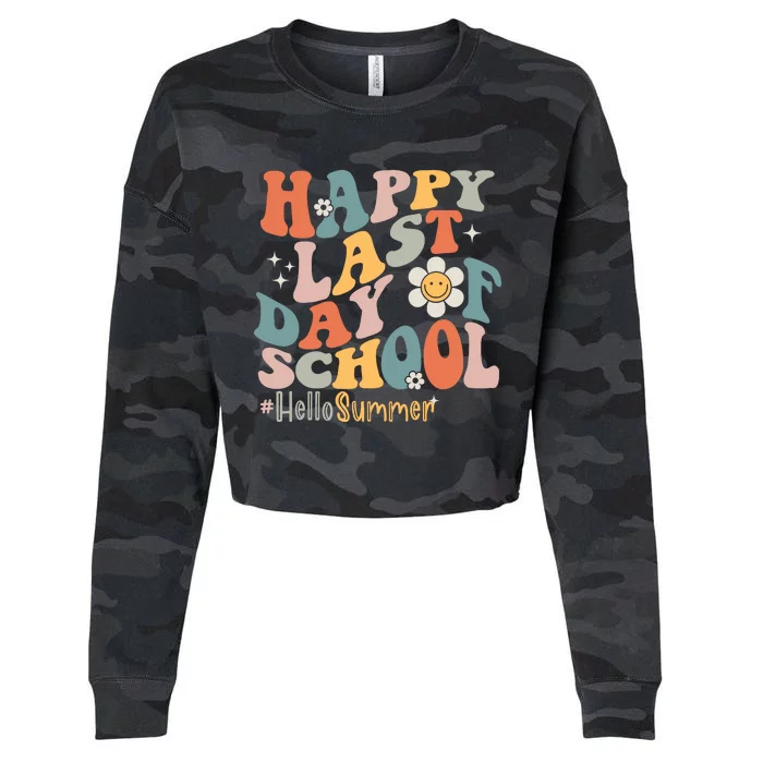 Groovy Happy Last Day Of School Teacher Student Hello Summer Cropped Pullover Crew