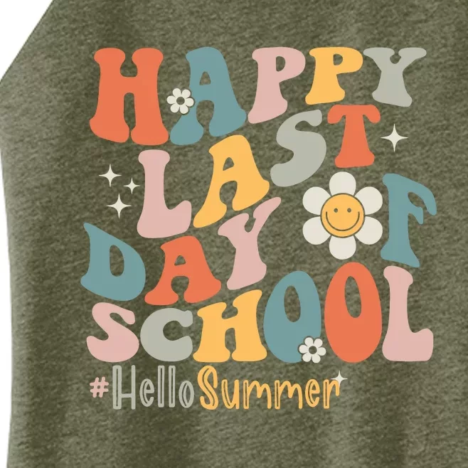 Groovy Happy Last Day Of School Teacher Student Hello Summer Women’s Perfect Tri Rocker Tank