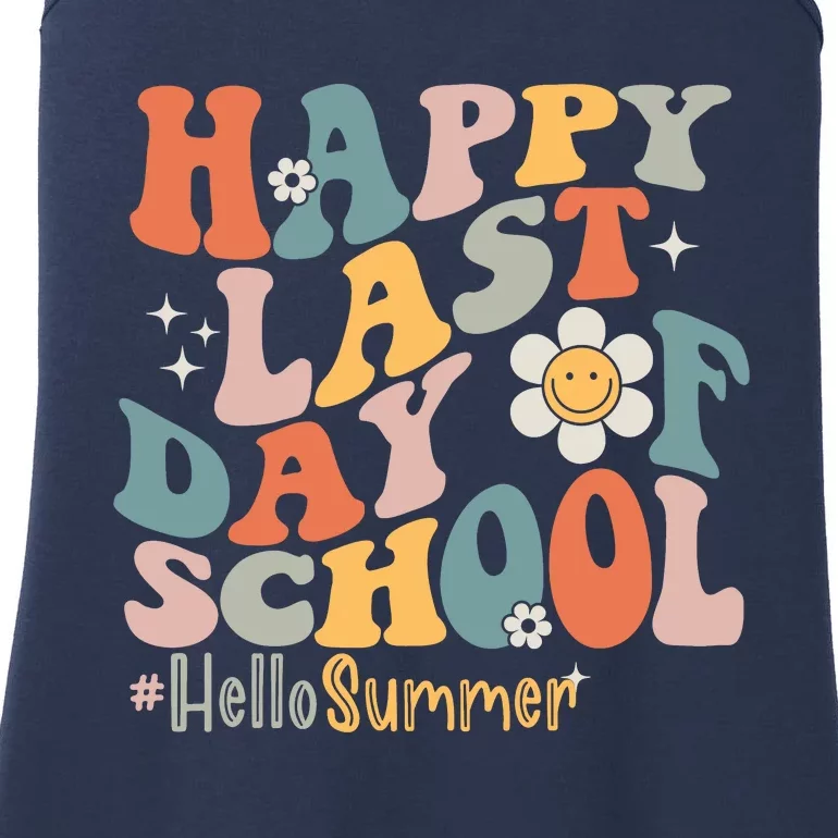 Groovy Happy Last Day Of School Teacher Student Hello Summer Ladies Essential Tank