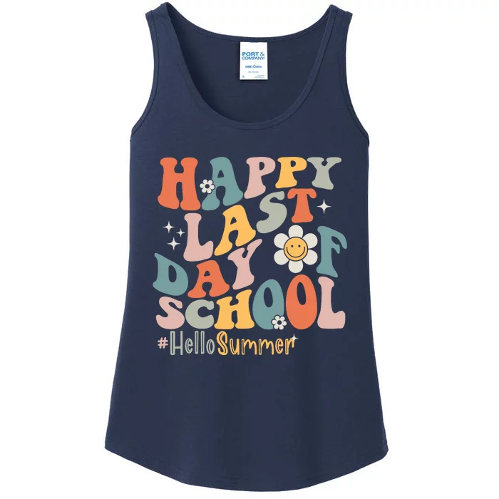 Groovy Happy Last Day Of School Teacher Student Hello Summer Ladies Essential Tank