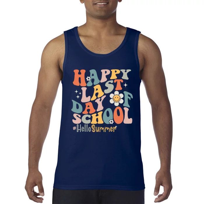 Groovy Happy Last Day Of School Teacher Student Hello Summer Tank Top