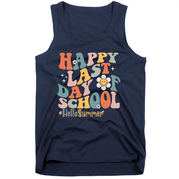 Groovy Happy Last Day Of School Teacher Student Hello Summer Tank Top