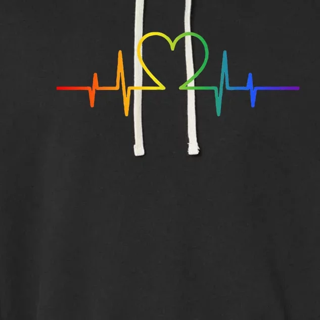 Gay Heartbeat LGBT Pride Rainbow Flag LGBTQ Cool Les Ally Garment-Dyed Fleece Hoodie