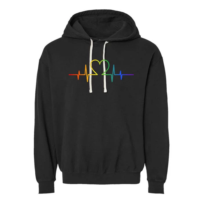 Gay Heartbeat LGBT Pride Rainbow Flag LGBTQ Cool Les Ally Garment-Dyed Fleece Hoodie