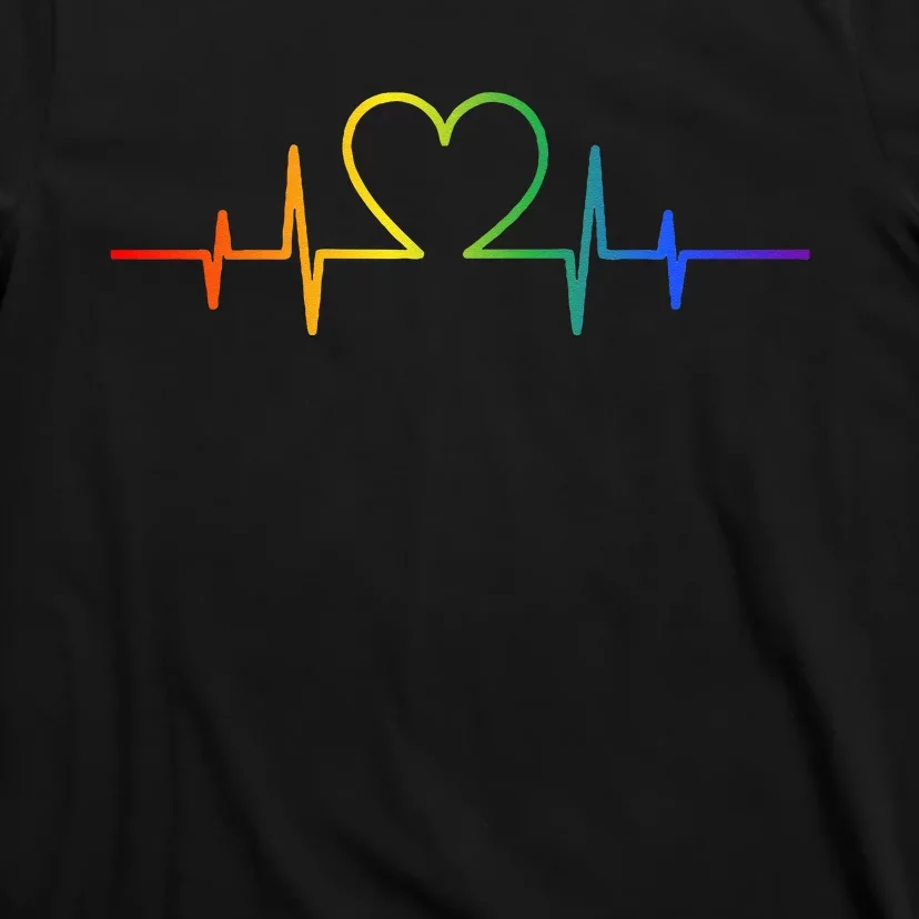 Gay Heartbeat LGBT Pride Rainbow Flag LGBTQ Cool Les Ally T-Shirt