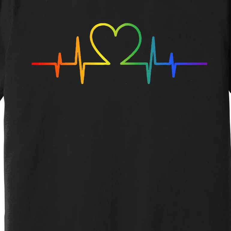 Gay Heartbeat LGBT Pride Rainbow Flag LGBTQ Cool Les Ally Premium T-Shirt