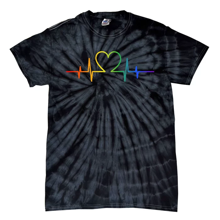 Gay Heartbeat LGBT Pride Rainbow Flag LGBTQ Cool Les Ally Tie-Dye T-Shirt