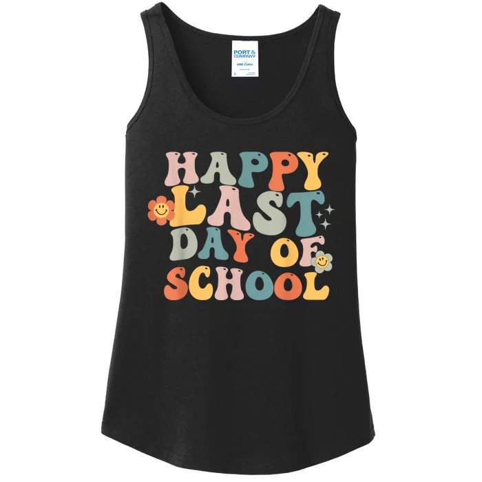 Groovy Happy Last Day Of School Teacher End Of School Year Ladies Essential Tank