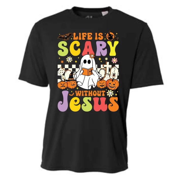 Ghost Halloween Life Is Scary Without Jesus Christian Lover Cooling Performance Crew T-Shirt