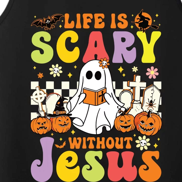 Ghost Halloween Life Is Scary Without Jesus Christian Lover Performance Tank