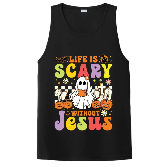 Ghost Halloween Life Is Scary Without Jesus Christian Lover Performance Tank