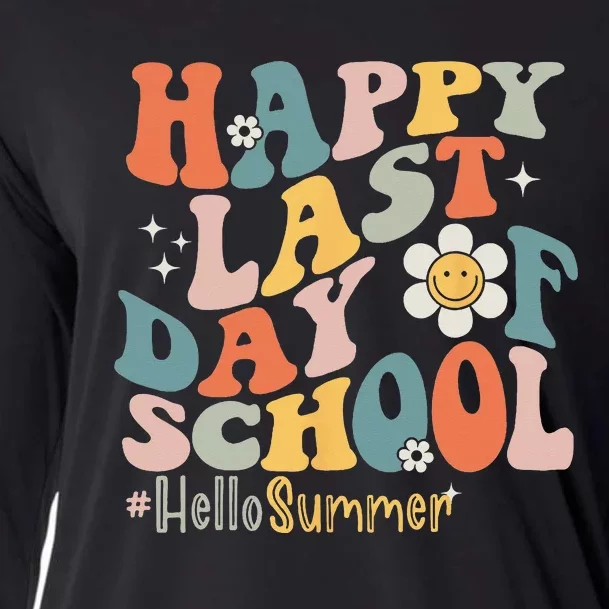 Groovy Happy Last Day of School Teacher Student Hello Summer Cooling Performance Long Sleeve Crew