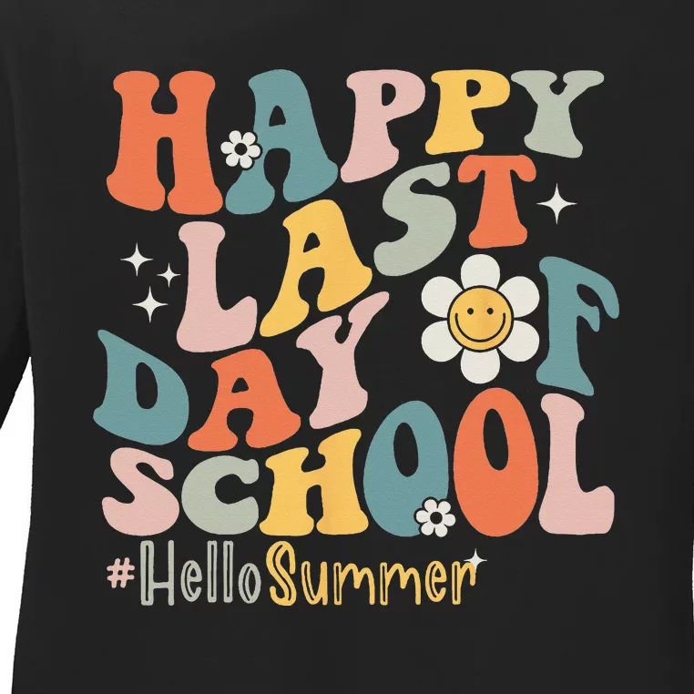 Groovy Happy Last Day of School Teacher Student Hello Summer Ladies Long Sleeve Shirt