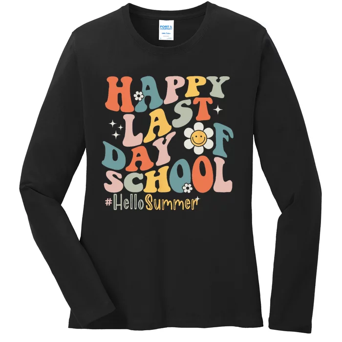 Groovy Happy Last Day of School Teacher Student Hello Summer Ladies Long Sleeve Shirt