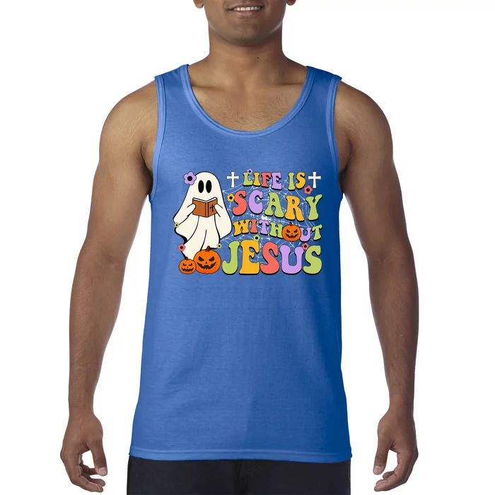 Groovy Halloween Life Is Scary Without Jesus Christian Lover Tank Top