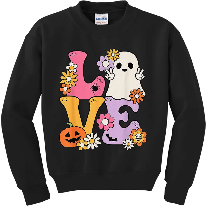 Groovy Halloween Love Costume Ghost Pumpkin Kids Sweatshirt