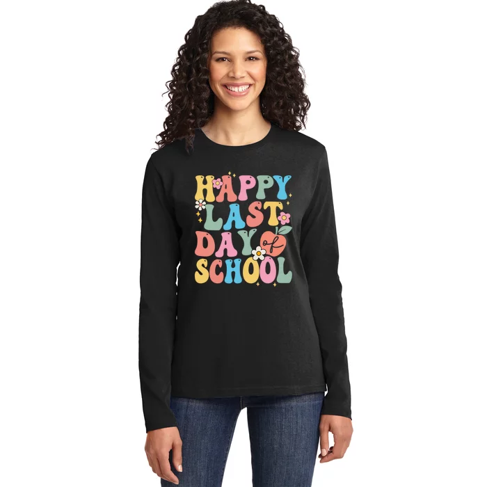 Groovy Happy Last Day Of School Teacher Student Graduation Ladies Long Sleeve Shirt