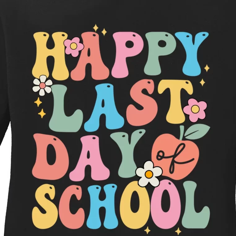 Groovy Happy Last Day Of School Teacher Student Graduation Ladies Long Sleeve Shirt