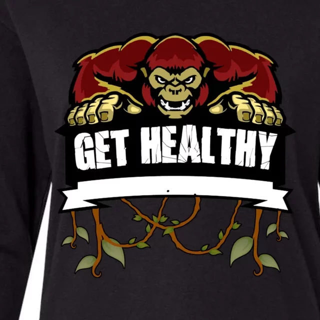 GET HEALTHY | Motivational Red Gorilla Clothing Animal Womens Cotton Relaxed Long Sleeve T-Shirt