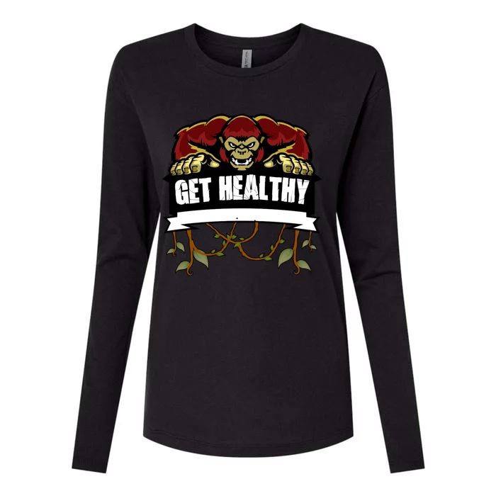 GET HEALTHY | Motivational Red Gorilla Clothing Animal Womens Cotton Relaxed Long Sleeve T-Shirt