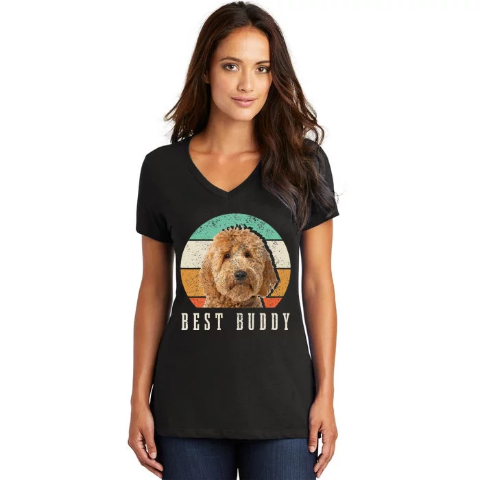 Goldendoodle Hi My Name Is Stop That Funny Dog Doodle Mom Women's V-Neck T-Shirt