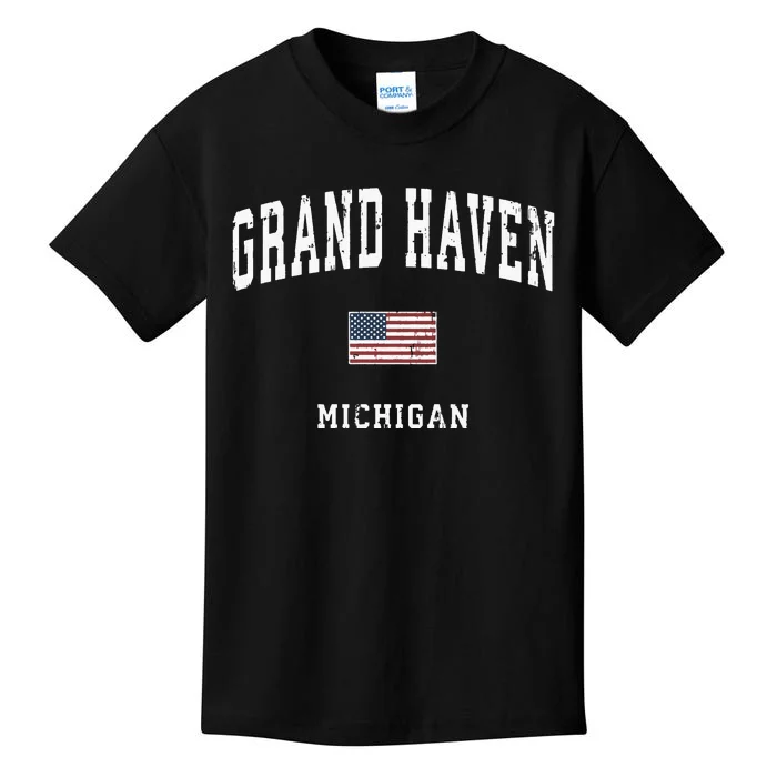 Grand Haven Michigan Mi Vintage American Flag Sports Design Kids T-Shirt