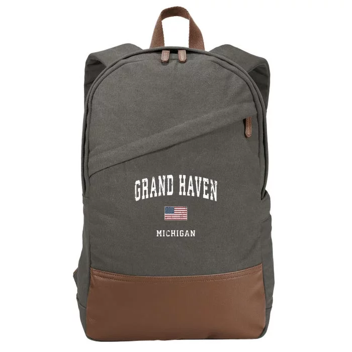 Grand Haven Michigan Mi Vintage American Flag Sports Design Cotton Canvas Backpack