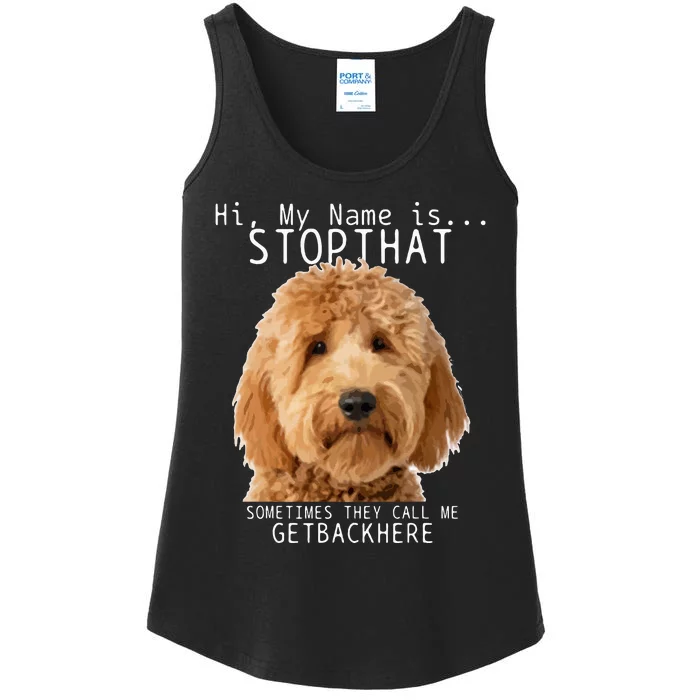 Goldendoodle Hi My Name Is Stop That Funny Dog Doodle Mom Ladies Essential Tank