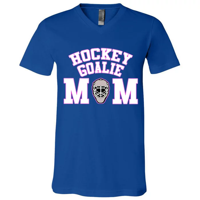 Goalie Hockey Mom With Goalie Mask Gift V-Neck T-Shirt