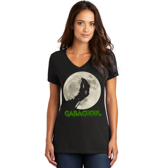 Gabaghoul Hand Moon Funny Halloween Women's V-Neck T-Shirt