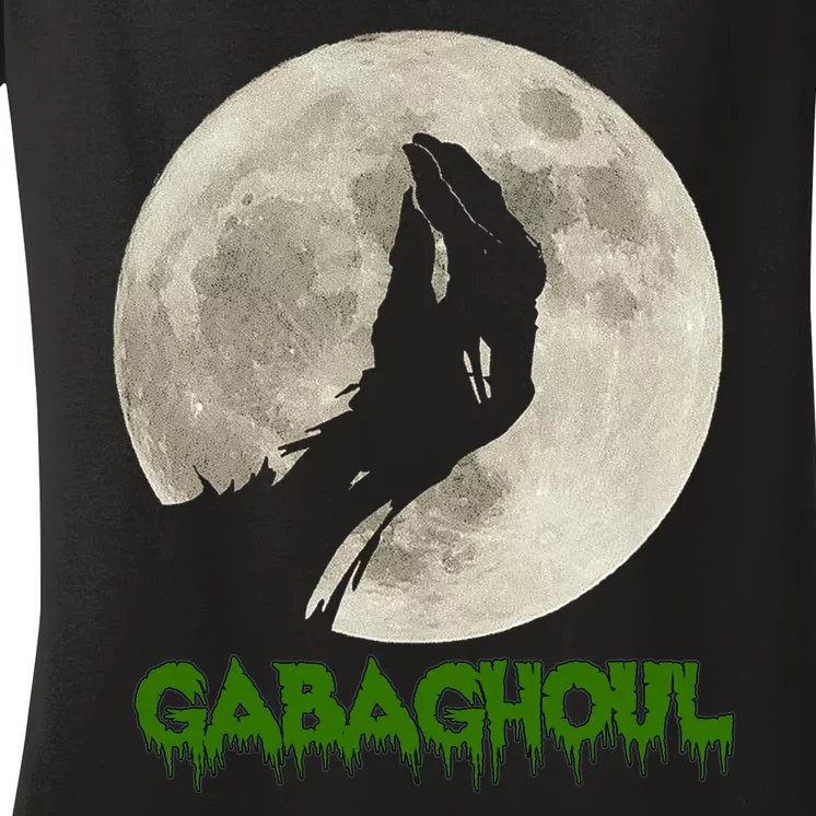 Gabaghoul Hand Moon Funny Halloween Women's V-Neck T-Shirt