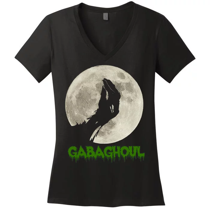 Gabaghoul Hand Moon Funny Halloween Women's V-Neck T-Shirt