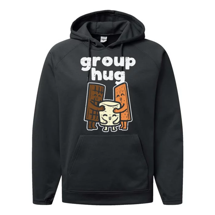 Group Hug Marshmallow Smore Funny Camping Pun Camper Family Performance Fleece Hoodie