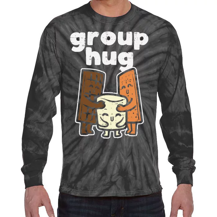 Group Hug Marshmallow Smore Funny Camping Pun Camper Family Tie-Dye Long Sleeve Shirt