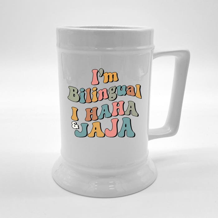 Groovy Hispanic Month Teacher I’m Bilingual I Haha and Jaja Front & Back Beer Stein