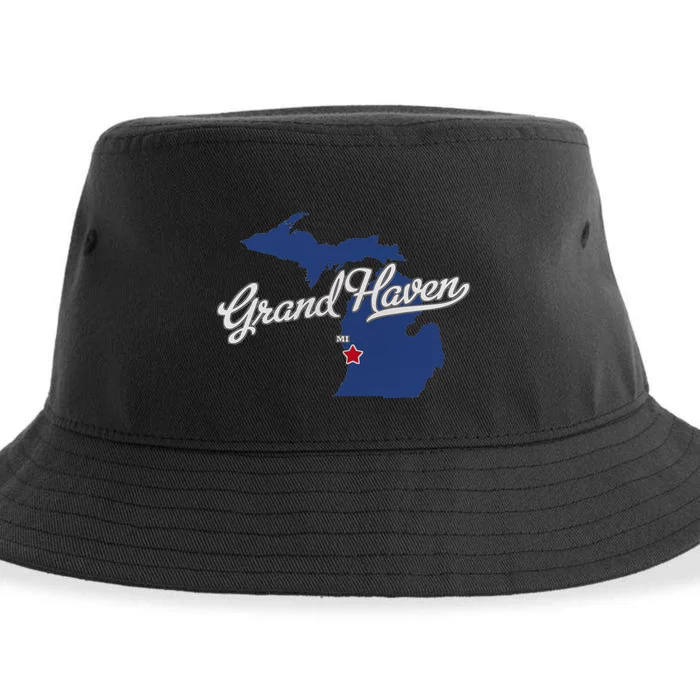 Grand Haven Michigan MI Map Sustainable Bucket Hat