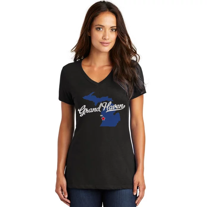 Grand Haven Michigan MI Map Women's V-Neck T-Shirt