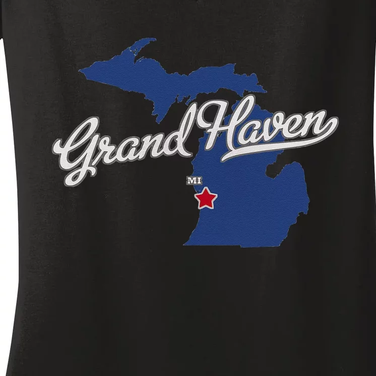 Grand Haven Michigan MI Map Women's V-Neck T-Shirt