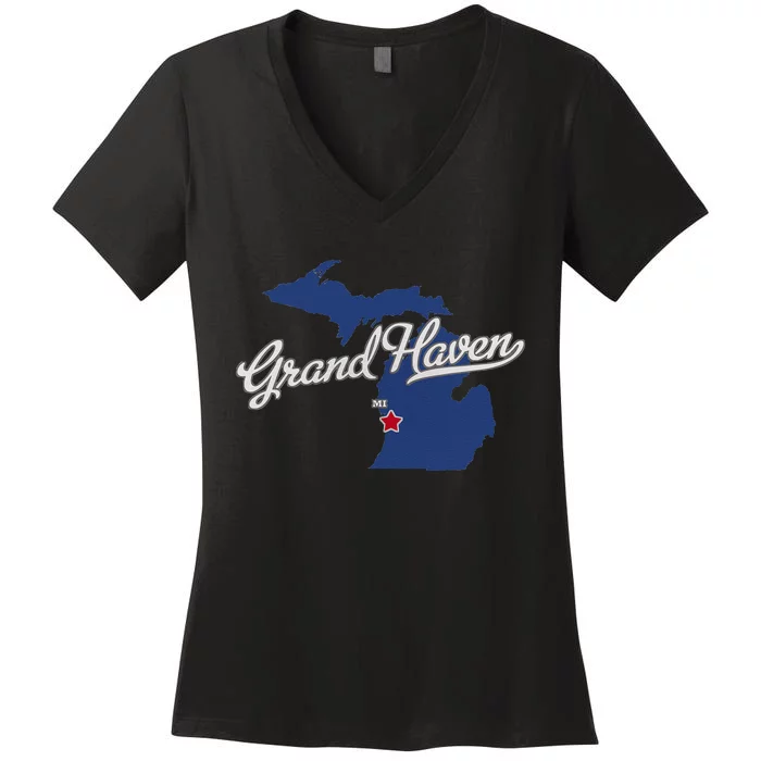 Grand Haven Michigan MI Map Women's V-Neck T-Shirt